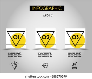 three infographic squares with linear pyramid,  concept of options