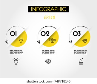 tres cuadrados infográficos con triángulo lineal, concepto de opciones