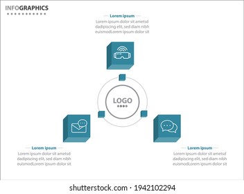 Drei Infografiken. Vektorgrafik. Vektorgeschäftsvorlage zur Präsentation. Zeitleiste mit 3 Option. 
Design-Vorlage für Vektorgrafiken mit Symbolen und 3 Optionen oder Schritten.