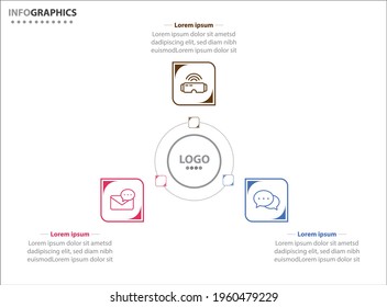 Drei Infografiken. Vektorgrafik. Vektorgeschäftsvorlage zur Präsentation. Zeitleiste mit 3 Option.