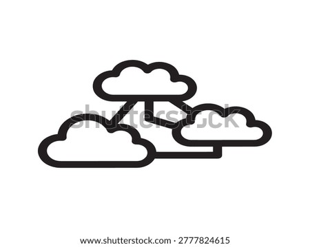 three interconnected cloud network icons in minimalist flat design vector illustration