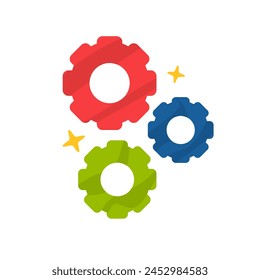 Three interconnected gears symbolizing teamwork and collaboration. Great for business presentations, engineering concepts, corporate teamwork visuals, and industrial design projects.