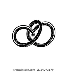 Three interconnected metal rings forming a strong bond