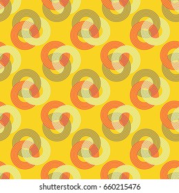 three interlocked striped rings seamless pattern in yellow