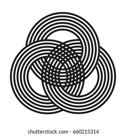three interlocked striped rings symbol pattern in black and white