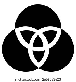 Três círculos entrelaçados formam um diagrama de Venn mostrando sobreposição e união�
