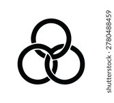 Three Interlocking Circles Icon - Black Triple Link Symbol of Unity and Partnership
