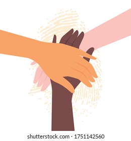 Three Interracial Hands Unite Against Racism