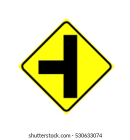 three intersection sign, Three junction road traffic sign, turn left.