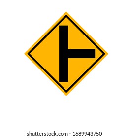 The three intersection traffic sign on white