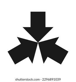 Three inward pointing, mini arrows icon. A symbol made from a trio of small black arrow shapes. Isolated on a white background.