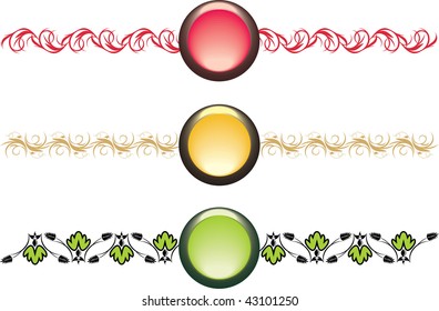 Three isolated buttons with ornament. Vector