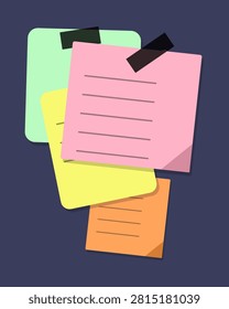 Three isolated colorful paper documents stacked and clipped together on a plain background, ideal for office or organization themes.