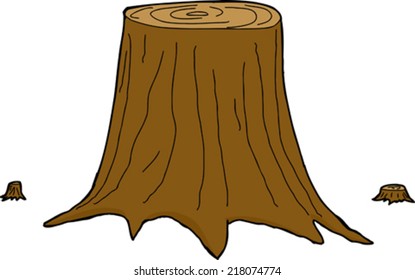 Three isolated cut cartoon tree trunks over white