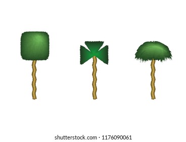 Three isolated Fantasy trees with strange shapes. Vector illustration