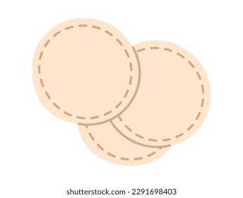 Three isolated on white flat cotton pads. Vector Accessory for manicure, make-up and hygiene.