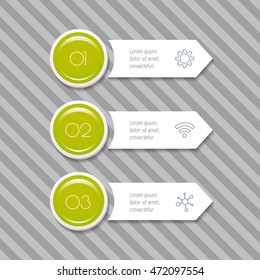 Three isolated rectangle paper infographic banners. Number banner templates for diagram, presentation or chart. EPS10 arrow infographic elements.