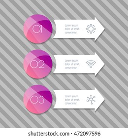 Three isolated rectangle paper infographic banners. Number banner templates for diagram, presentation or chart. EPS10 arrow infographic elements.