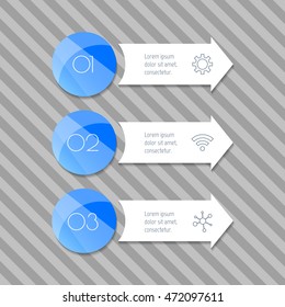 Three isolated rectangle paper infographic banners. Number banner templates for diagram, presentation or chart. EPS10 arrow infographic elements.