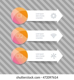 Three isolated rectangle paper infographic banners. Number banner templates for diagram, presentation or chart. EPS10 arrow infographic elements.