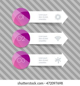 Three isolated rectangle paper infographic banners. Number banner templates for diagram, presentation or chart. EPS10 arrow infographic elements.