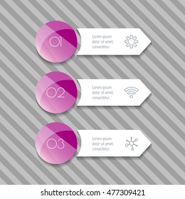 Three isolated rectangle paper infographic banners. Number banner templates for diagram, presentation or chart. EPS10 arrow infographic elements.