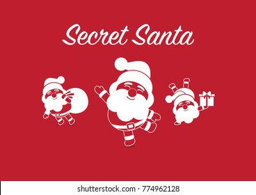 Three isolated Santa Clauses on the red background.