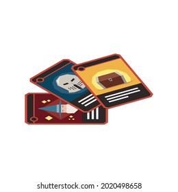 Three isometric board game cards on blank background 3d vector illustration