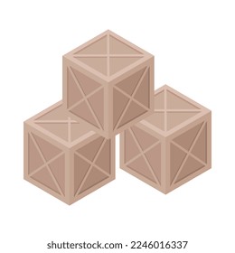 Ilustración vectorial de tres cajas de madera cerradas isométricas