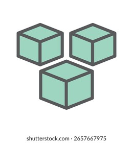 Three Isometric Cubes in a Teal Color with Dark Gray Outlines