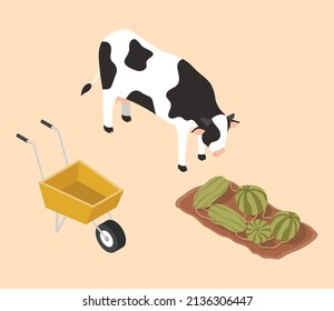 tres iconos de conjunto de cultivo isométrico