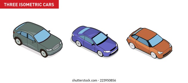 Three isometric image of a car. Vector. Background.