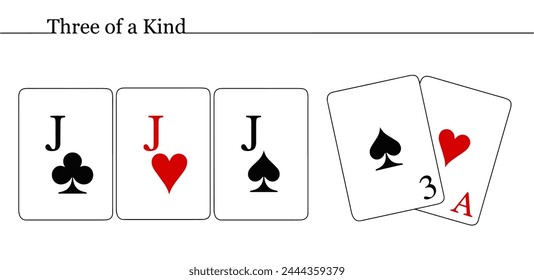 Three jacks of different colors. Three cards of the same rank and two others. The value of a combination of three identical cards depends on their face value.