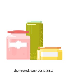 Three jam  jars.Blank package.Flat illustration.
