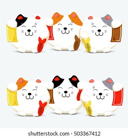 three Japanese cat happiness, three Japanese cat fortune 