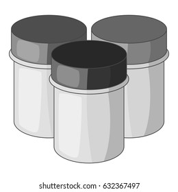 Three jars with gouache icon in monochrome style isolated on white background vector illustration