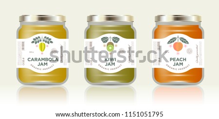 three jars labels fruit jam three stock vector royalty free