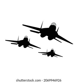 three jetfighter flying formation silhouette vector design