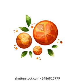 the three juicy bright oranges in flat style for digital arts, prints, patterns, posters, 
packing paper. The vector art with the three juicy bright oranges