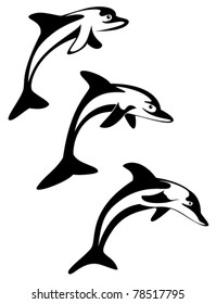 Three jumping dolphins