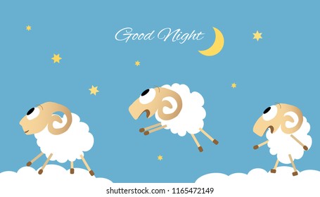 Three jumping sheep vector illustration. Good night concept