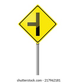 Three junction road traffic sign