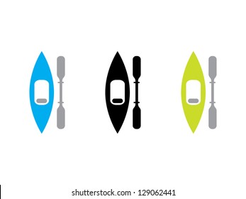 Three Kayaks in Blue, Black and Green.