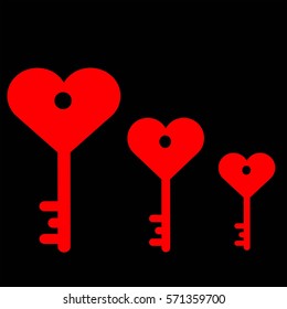 Three key from the heart on a black background. Vector illustration