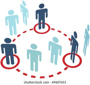 Three key insider people connect in a social media network circle connection