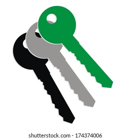 three keys, color vector icon, set