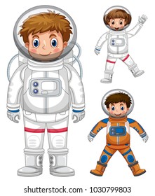 Three kids in astronaut costume illustration