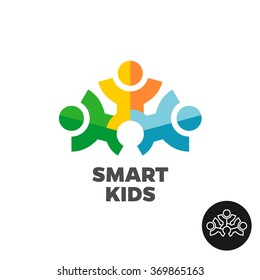 Three kids club logo concept. Stylized people silhouette sign.