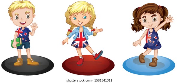 Three kids from different countries illustration