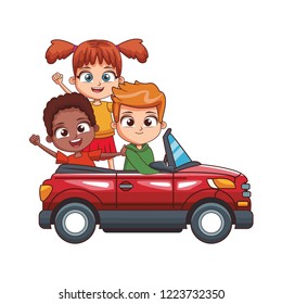 three kids driving car